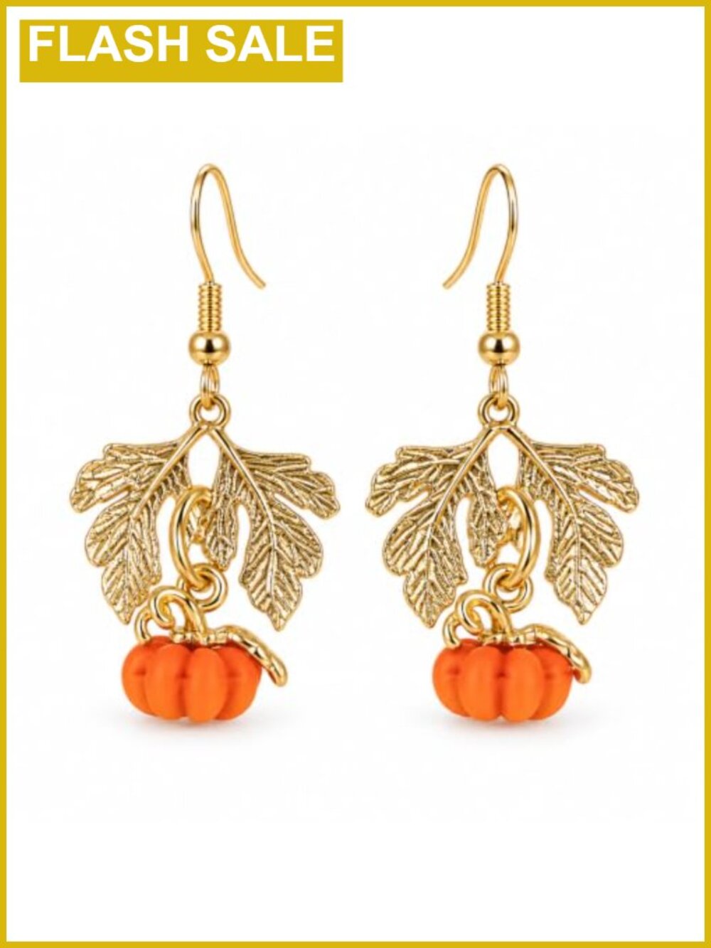Pumpkin Earrings Drop Dangle Gold Tone Enamel Fall Halloween